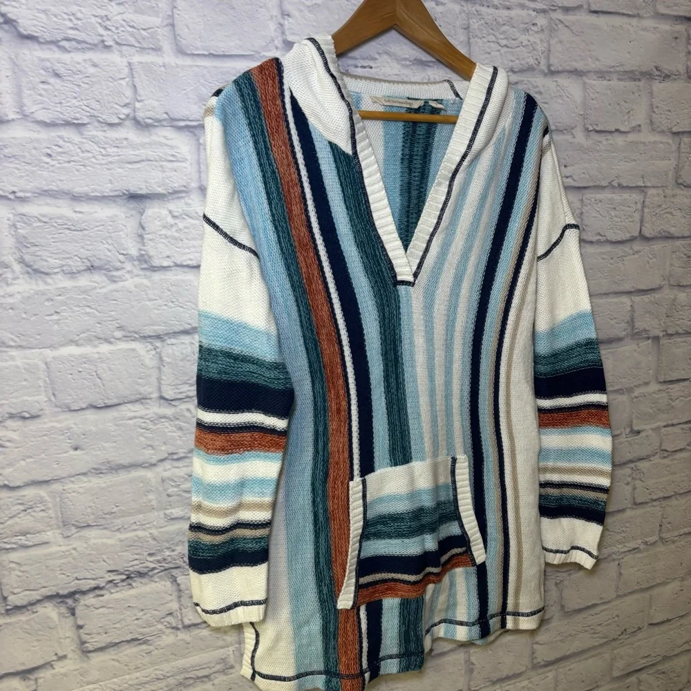 Soft Surroundings Bimini Pullover Hoodie Women Large Multicolor Striped Sweater